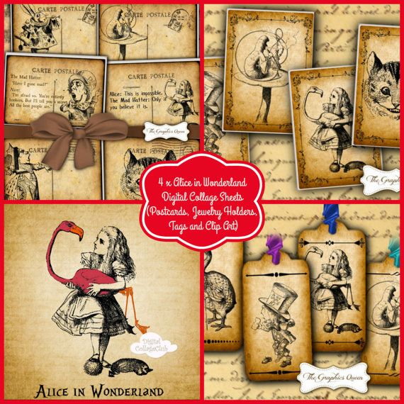 Alice in Wonderland Digital Collage Sheets. Alice Bundle, Alice