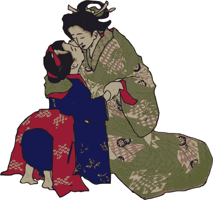Kissing Geisha Clipart, vector clip art online, royalty free