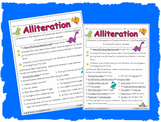 assonance and alliteration worksheets