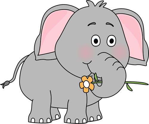 Elephant with a Flower Clip Art Image