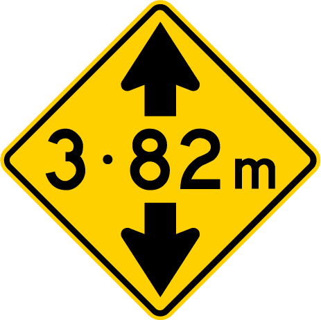 Road width or height low overhead clearance advance warning sign