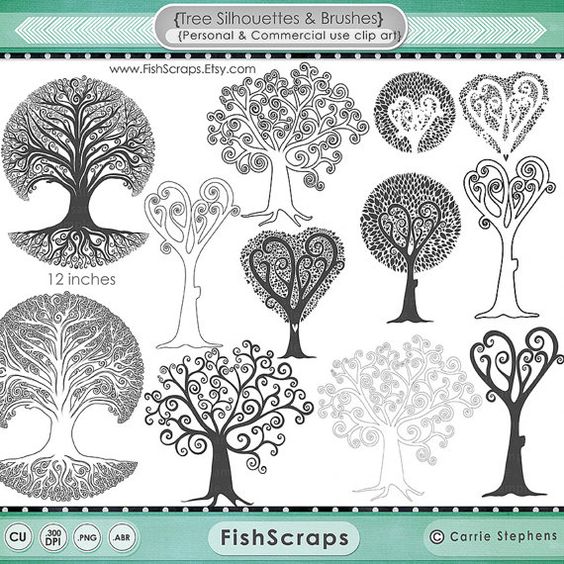 50% SALE Whimsical Tree Clip Art, Tree of life Silhouette 