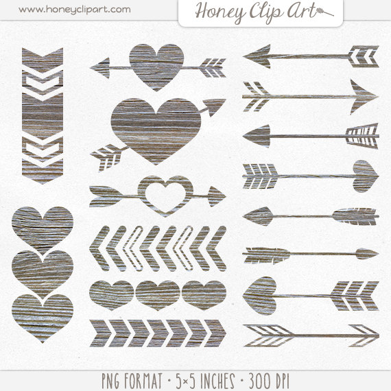 Digital Wood Heart Clipart Wooden Arrow Clip Art by HoneyClipArt