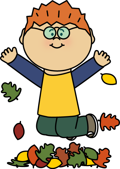 Boy Jumping in Leaves Clip Art