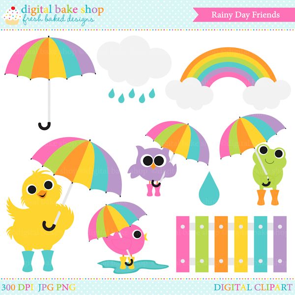 Rainy Day Digital Clip Art: Set includes: little girls in