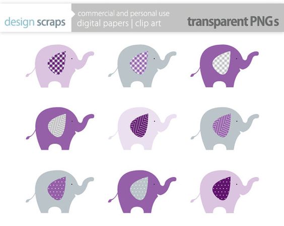 elephant clip art graphics, purple elephant digital clipart
