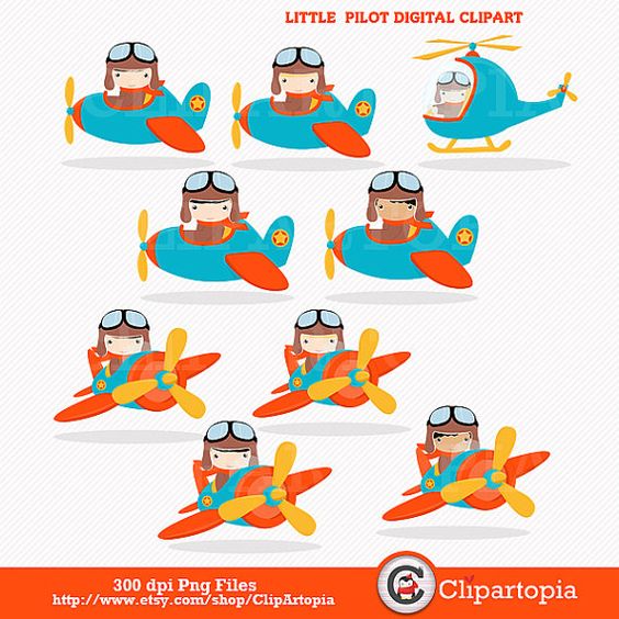 Little Pilot digital clipart / Aviator Clip art / Cute Airplane