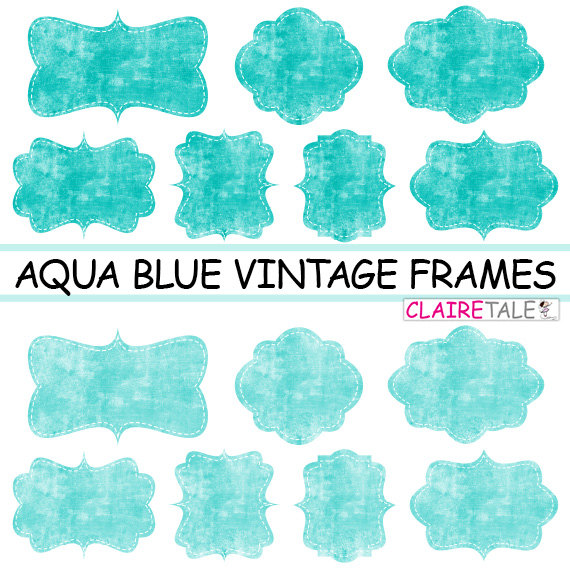 Digital clipart labels: Aqua blue VINTAGE FRAMES by ClaireTALE