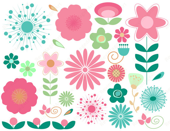 Flower Pink And Turqouise Clipart