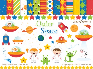 Outer Space clip art and digital paper pack