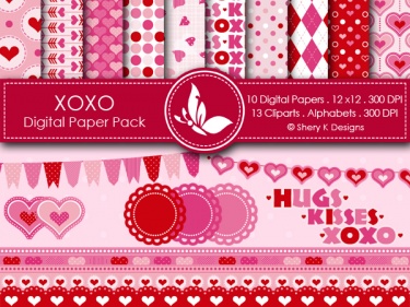 XOXO Digital Paper Pack and Clipart
