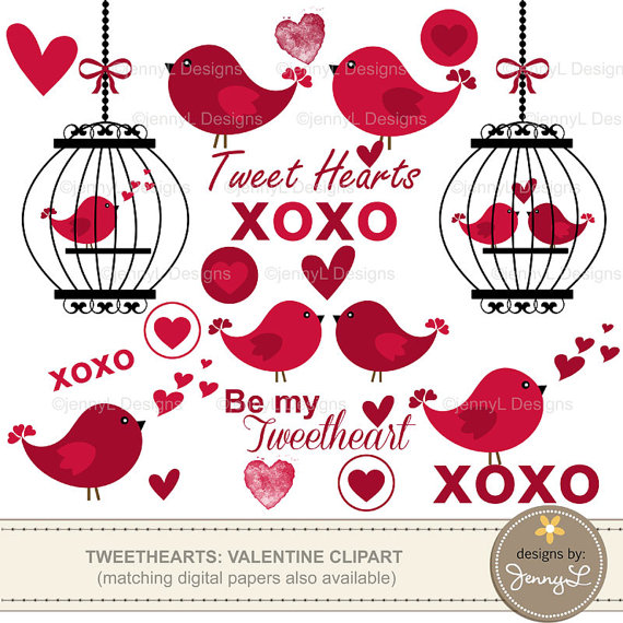 Valentine&Day Clipart, Hearts, Love Birds, Birds in Cage Clipart