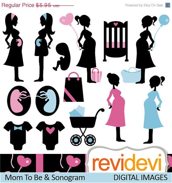 Chic Mom To Be Silhouette Clipart Bundled MGB070, pregnant woman 