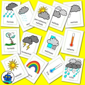 Weather Clip Art. Foggy, stormy, snowy, windy, partly cloudy