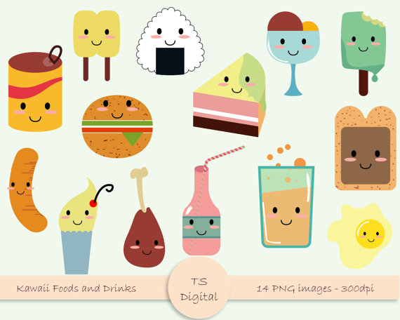 Kawaii food and drink clipart cute baby kids clip by MassonStudio