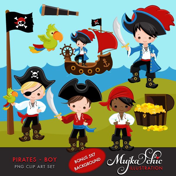 Pirates, Ships and Treasure Island Clipart  Boys