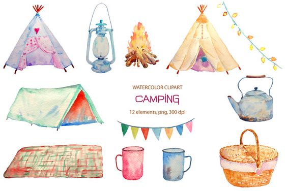 Watercolor Camping Clipart Teepee