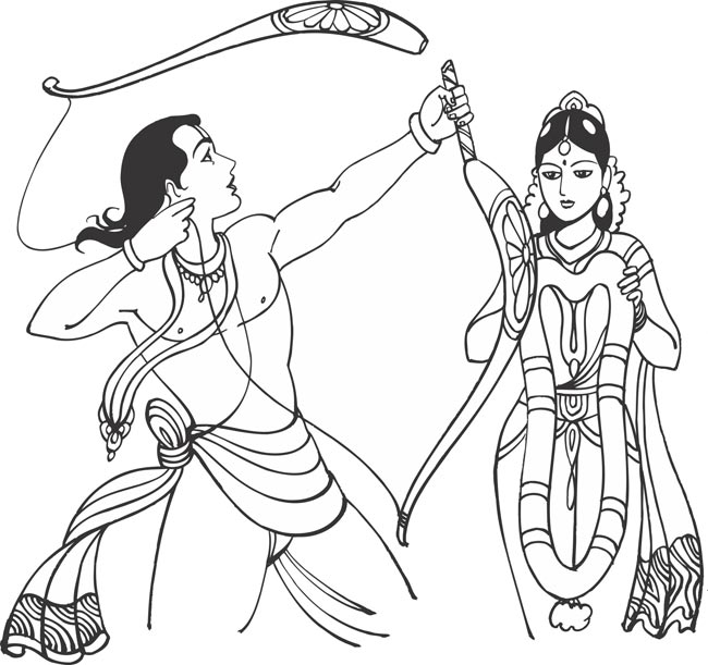 Cartoon Ram Sita Laxman Drawing Sketch with simple drawing