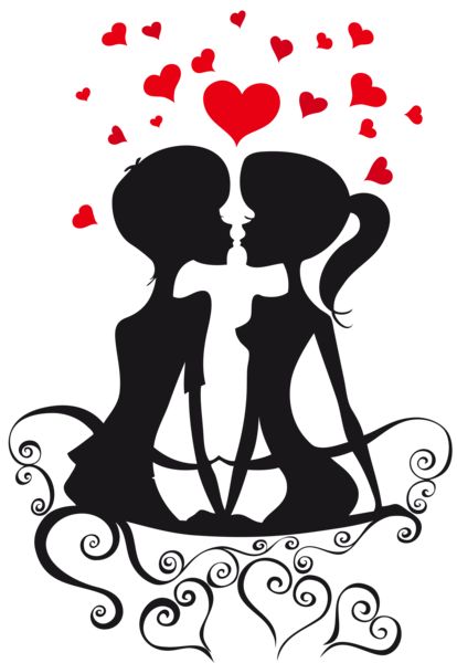 Love Couple Silhouettes on a Bench with Hearts PNG Clipart