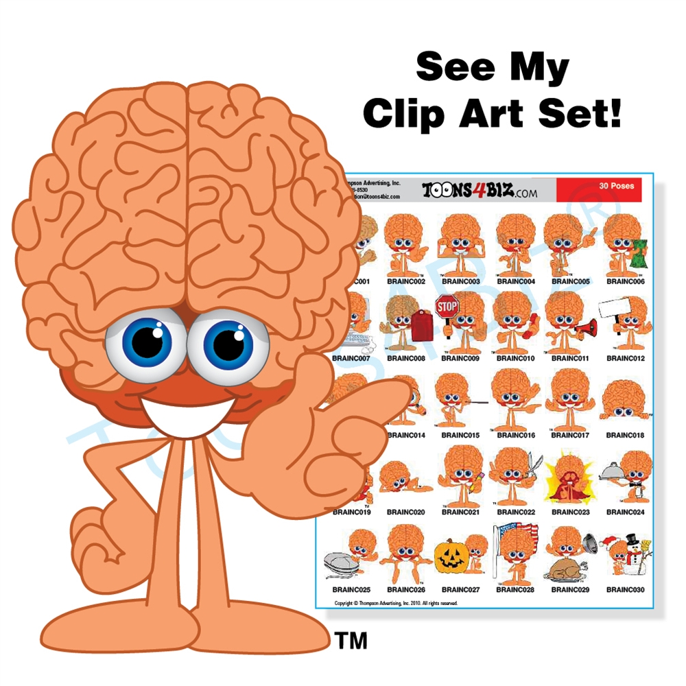 Brain Mascot Clip Art Set 