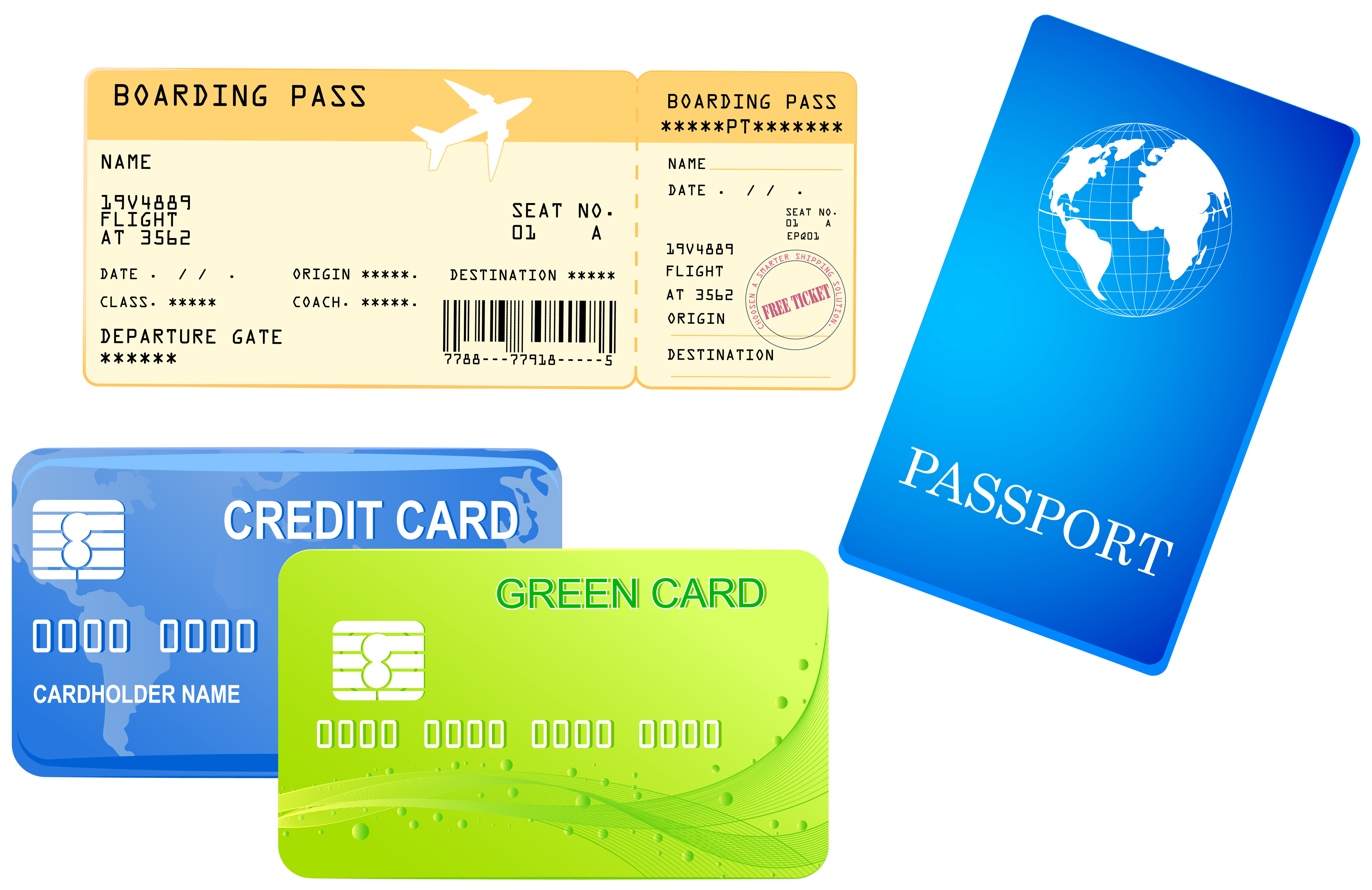 Credit Cards Ticket and Passport PNG Clipart Image
