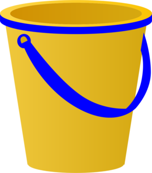 yellow sand pail with blue accents 