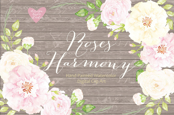 Watercolor roses harmony cliparts ~ Illustrations on Creative Market