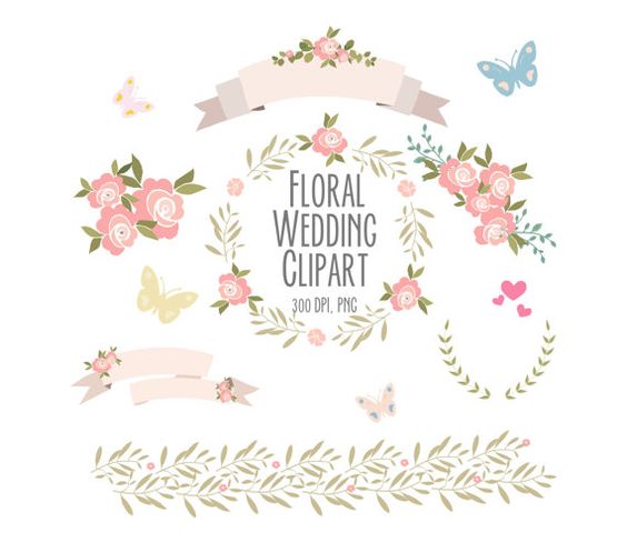 Floral roses clipart set 3, wedding clipart, Digital Wreath