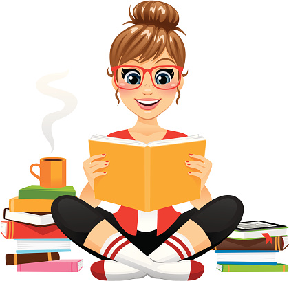 cartoon girl reading book - Clip Art Library