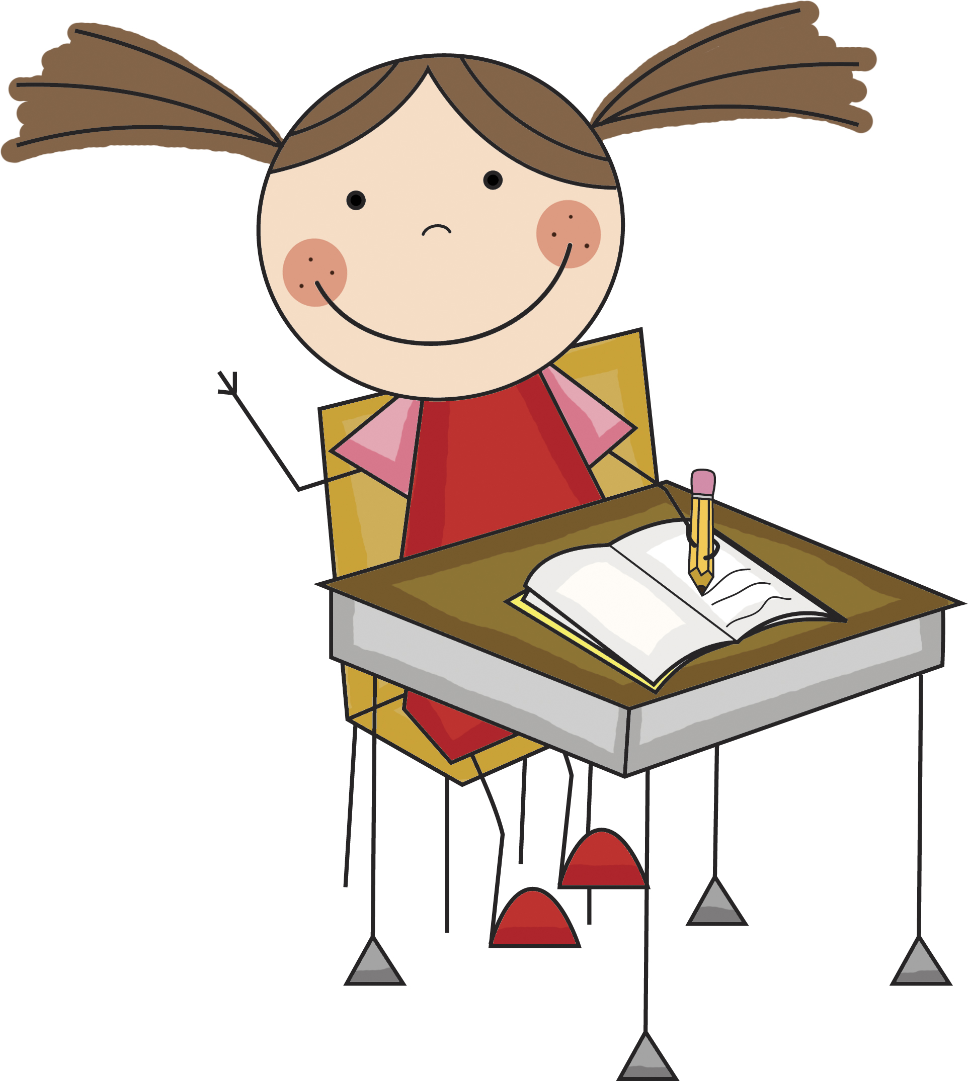 Student writing at desk clipart