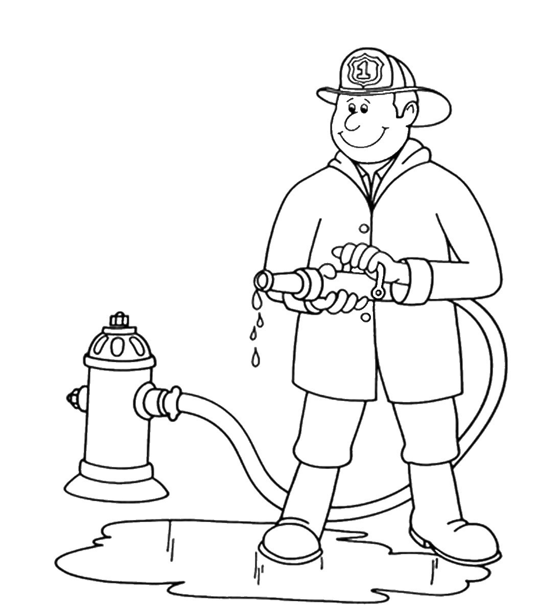Kid firefighter clipart black and white
