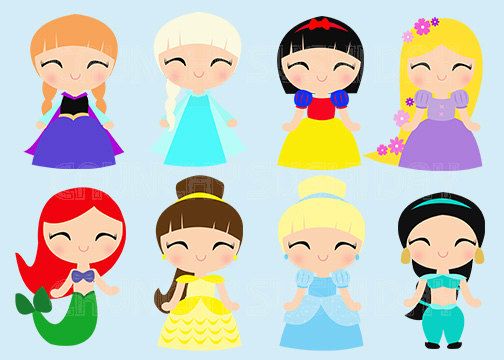 Instant Download 8 Princesses, Princess, Cute Kawaii Princess