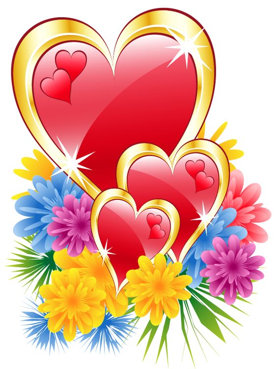 Valentine Hearts with Flowers PNG Clipart Picture
