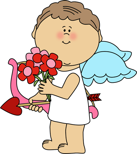 Valentine&Day Cupid with Flowers Clip Art