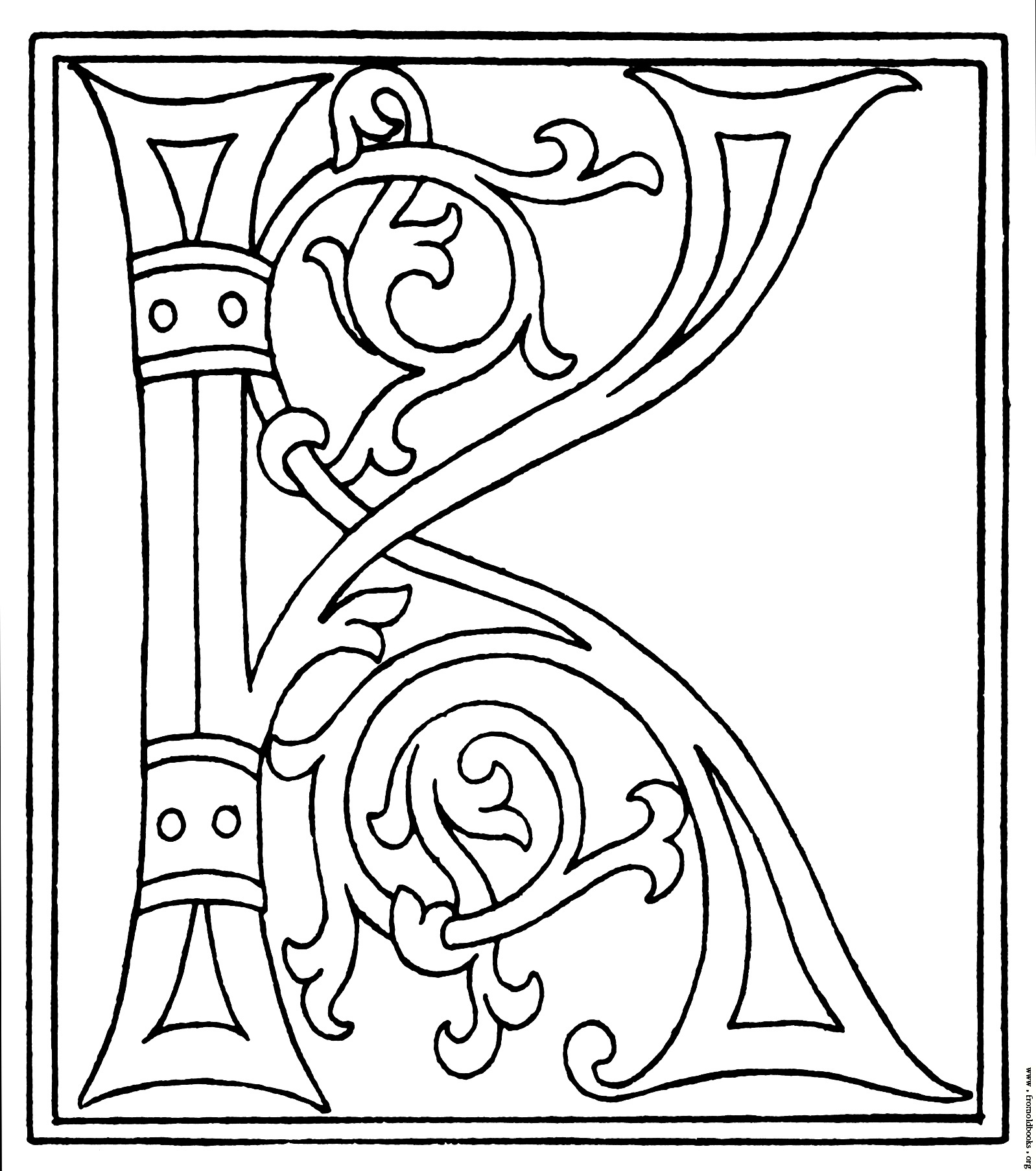 clipart: initial letter K from late 15th century printed book