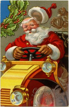 Victorian Christmas postcard, vintage santa clip art, old