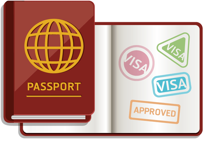 Passport with stamps for entry approved and visa