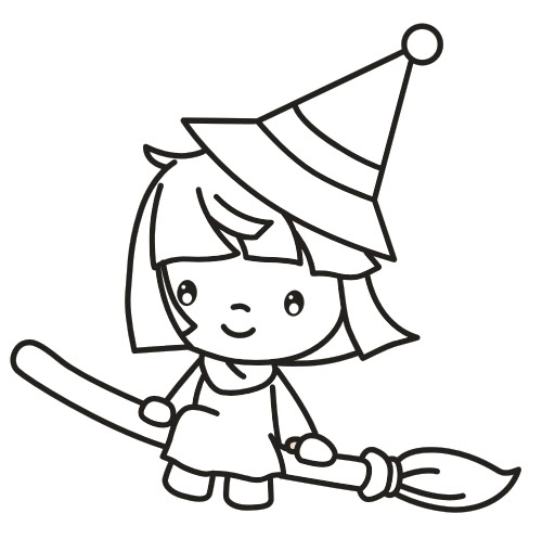 Cute witch clipart black and white
