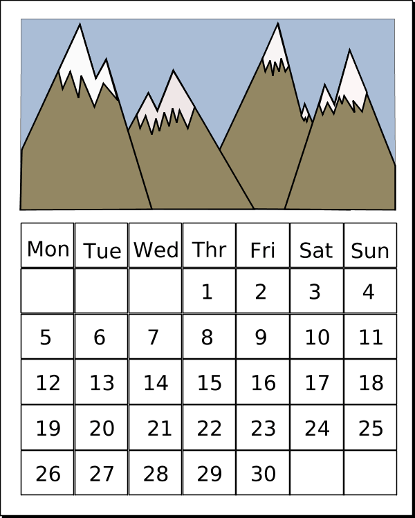 Calendar With Mountain Background