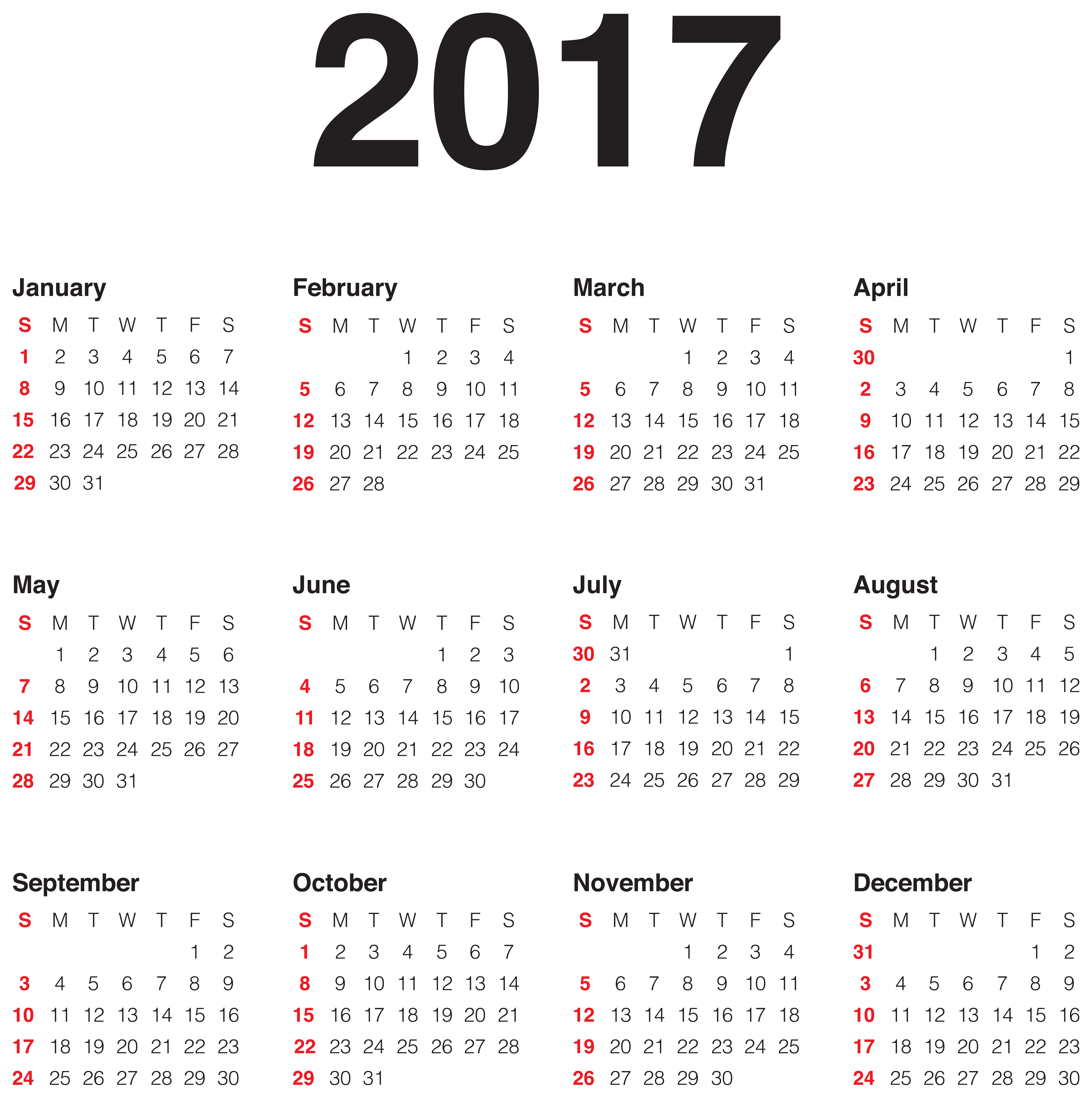 2017 Calendar Transparent PNG Clip Art Image
