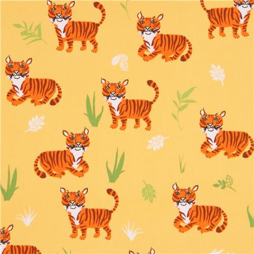 marigold yellow Robert Kaufman fabric cute orange tiger animal
