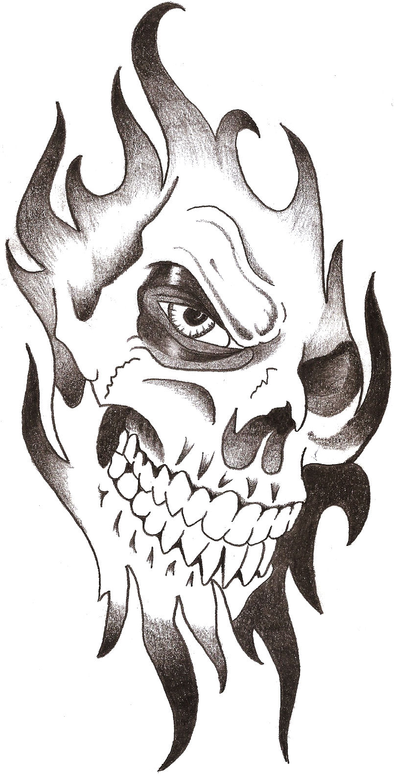 skull with fire drawing - Clip Art Library