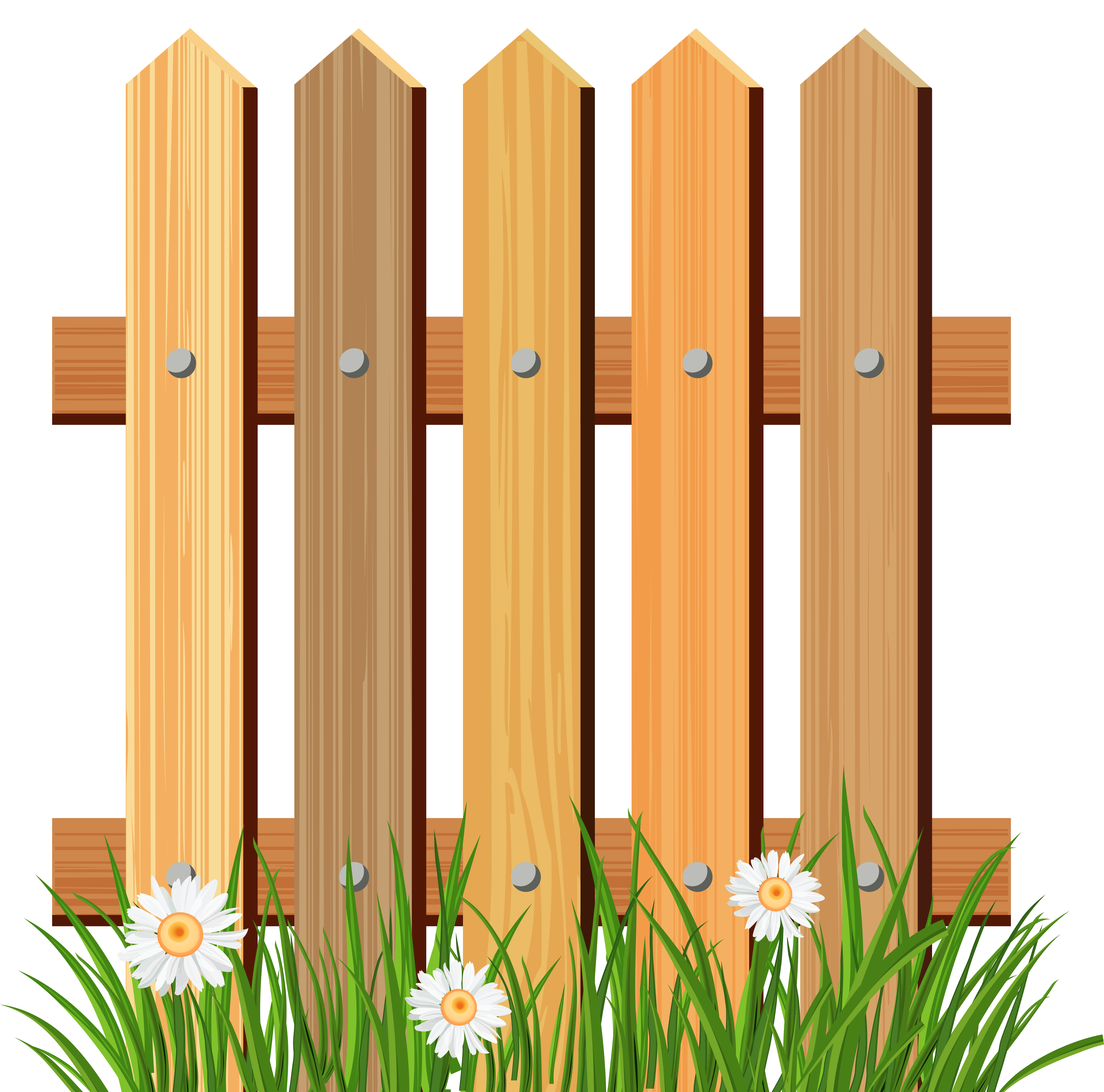 Wooden Garden Fence with Grass PNG Clipart