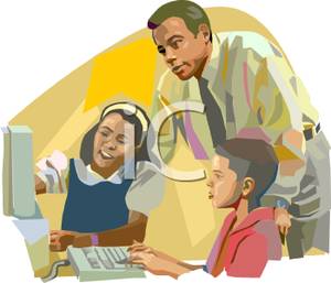 Teacher and students computer clipart