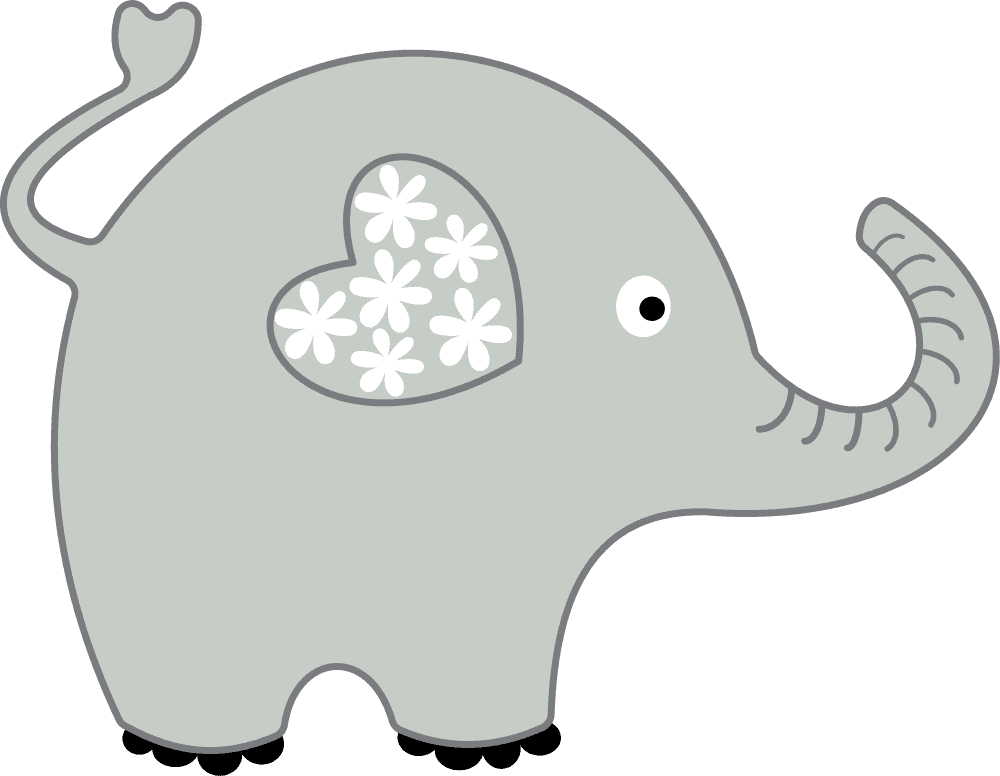 Gray elephant with pink heart clipart