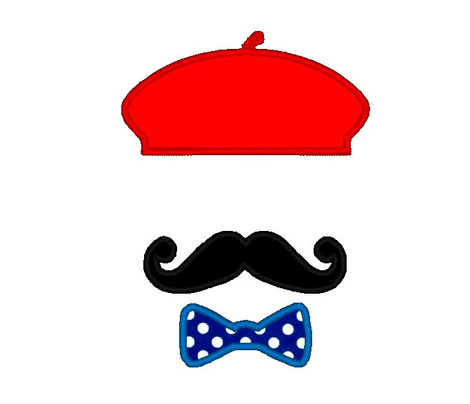 Moustache Mustache Beret Bow Tie APPLIQUE. by DChaseDesigns