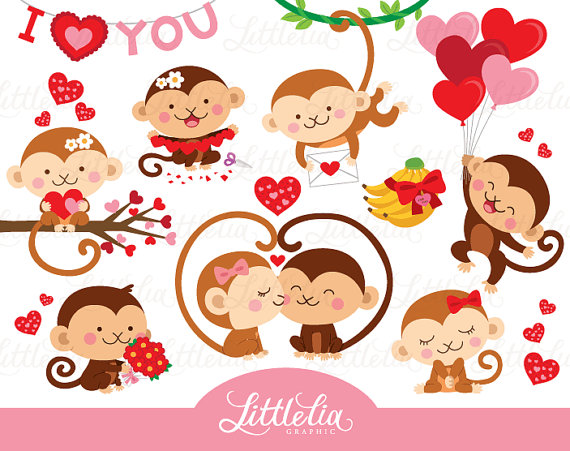 Monkey love clipart valentine clipart 16095 by LittleLiaGraphic