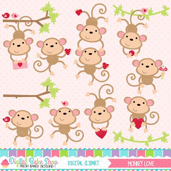 Monkey Love Valentine Clipart