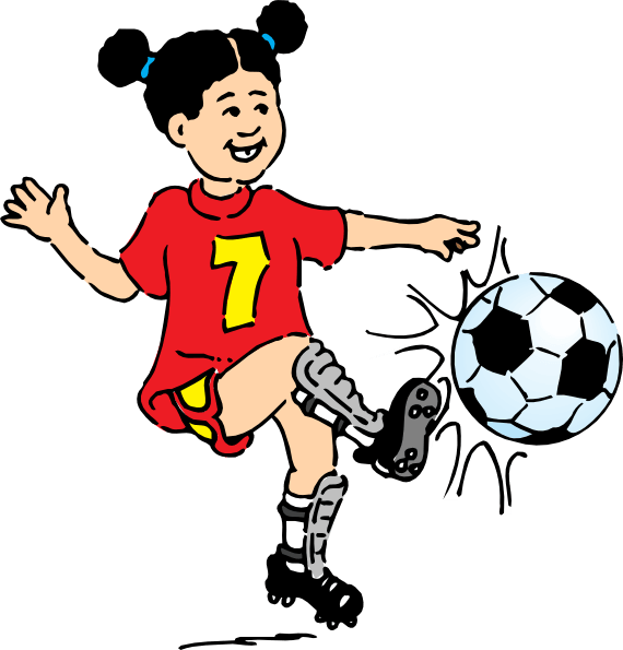 Girls playing football clipart