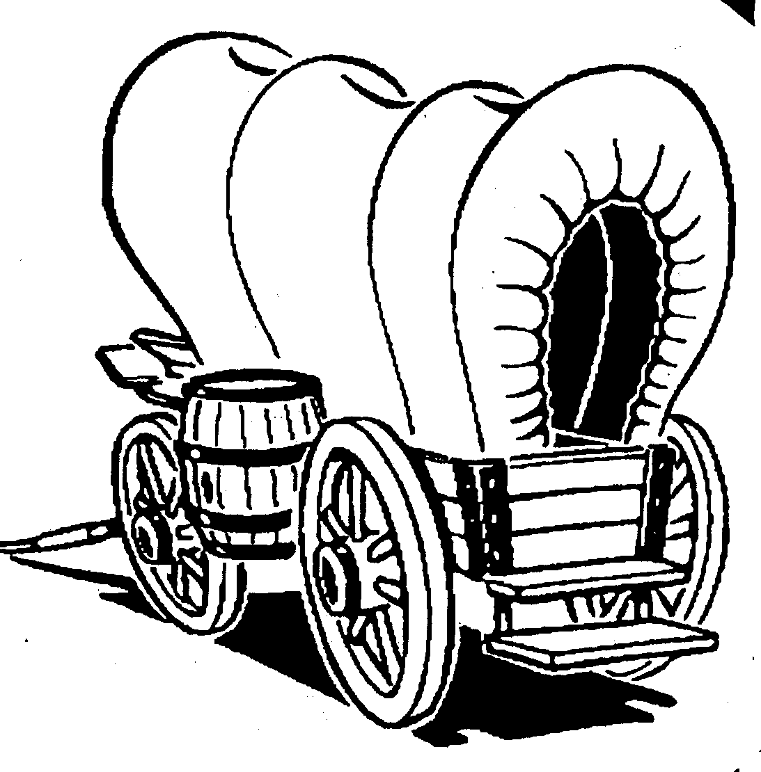 Free black and white covered wagon clipart